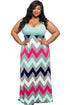 Sexy Plus Size Light Blue Top Multicolor Zigzag Maxi Dress